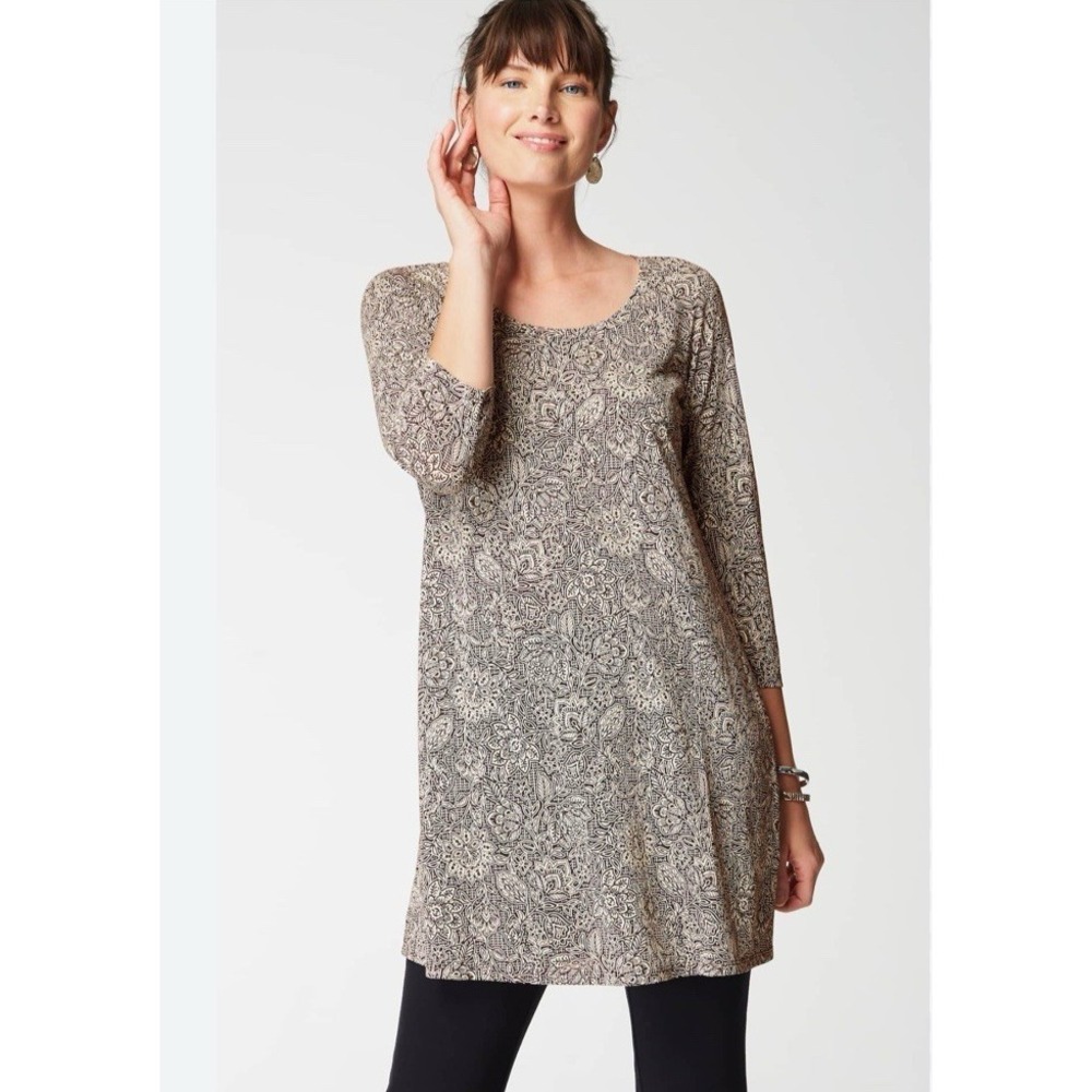 Pure Jill Ballet-Sleeve Tunic LP black white 3/4 sleeve floral Jersey Knit Soft